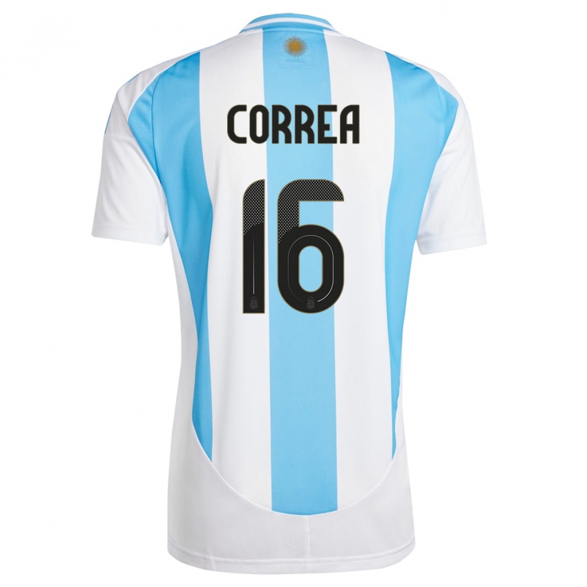 Mujer Camiseta Argentina Angel Correa #16 Blanco Azul 1ª Equipación 24-26 La Camisa México