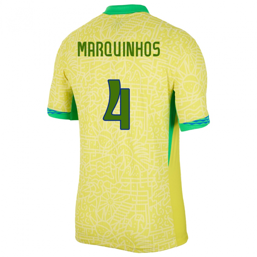 Mujer Camiseta Brasil Marquinhos #4 Amarillo 1ª Equipación 24-26 La Camisa México