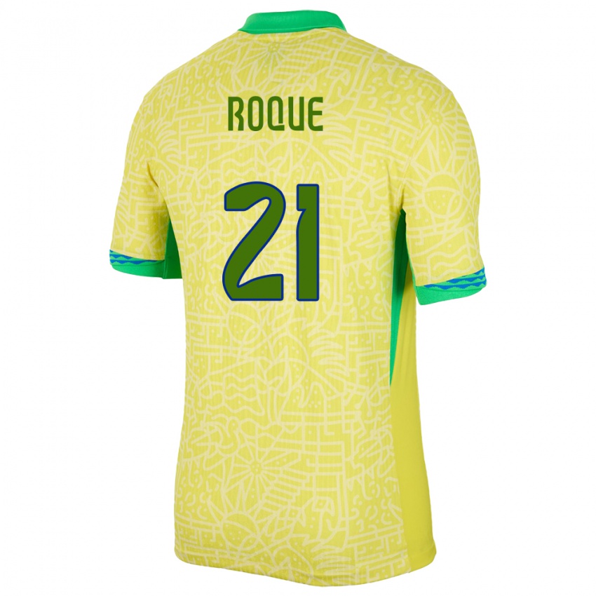 Mujer Camiseta Brasil Vitor Roque #21 Amarillo 1ª Equipación 24-26 La Camisa México