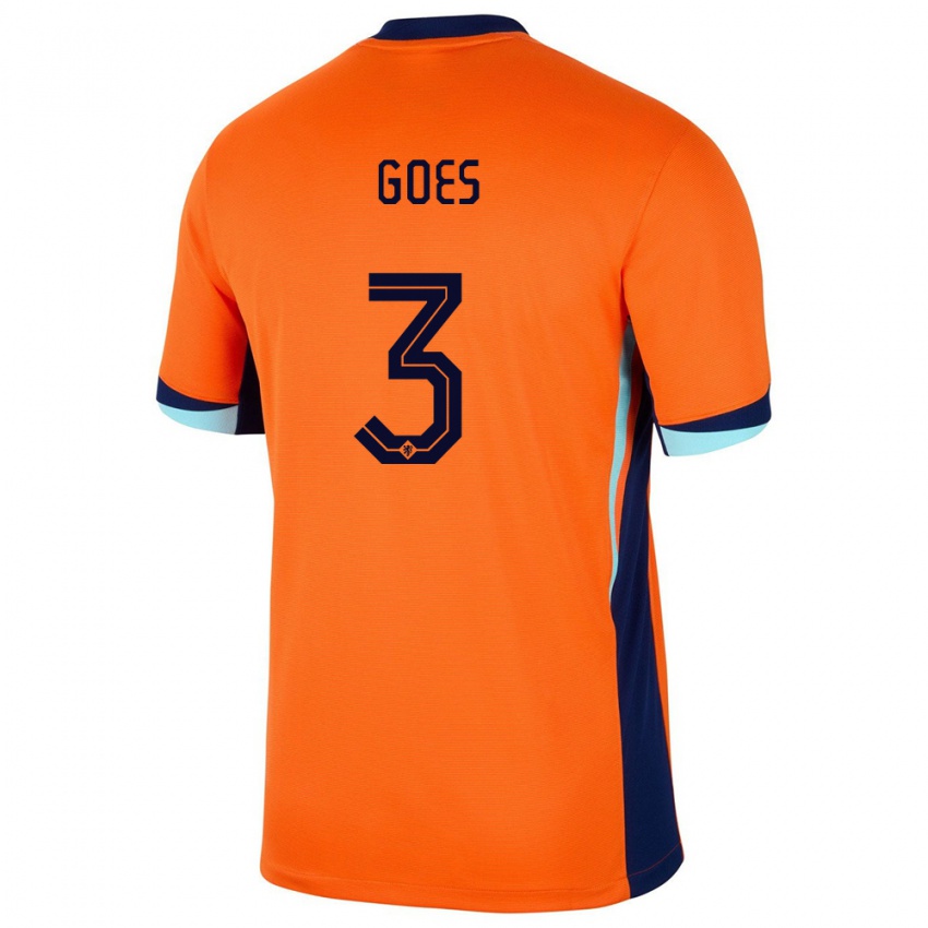 Mujer Camiseta Países Bajos Wouter Goes #3 Naranja 1ª Equipación 24-26 La Camisa México