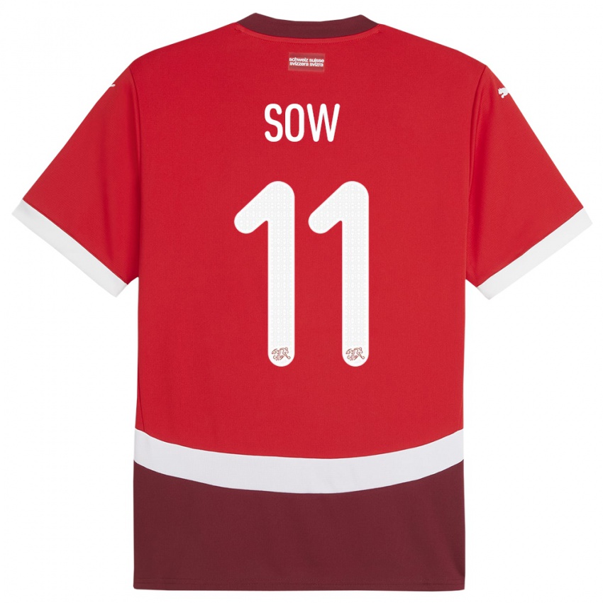 Mujer Camiseta Suiza Coumba Sow #11 Rojo 1ª Equipación 24-26 La Camisa México