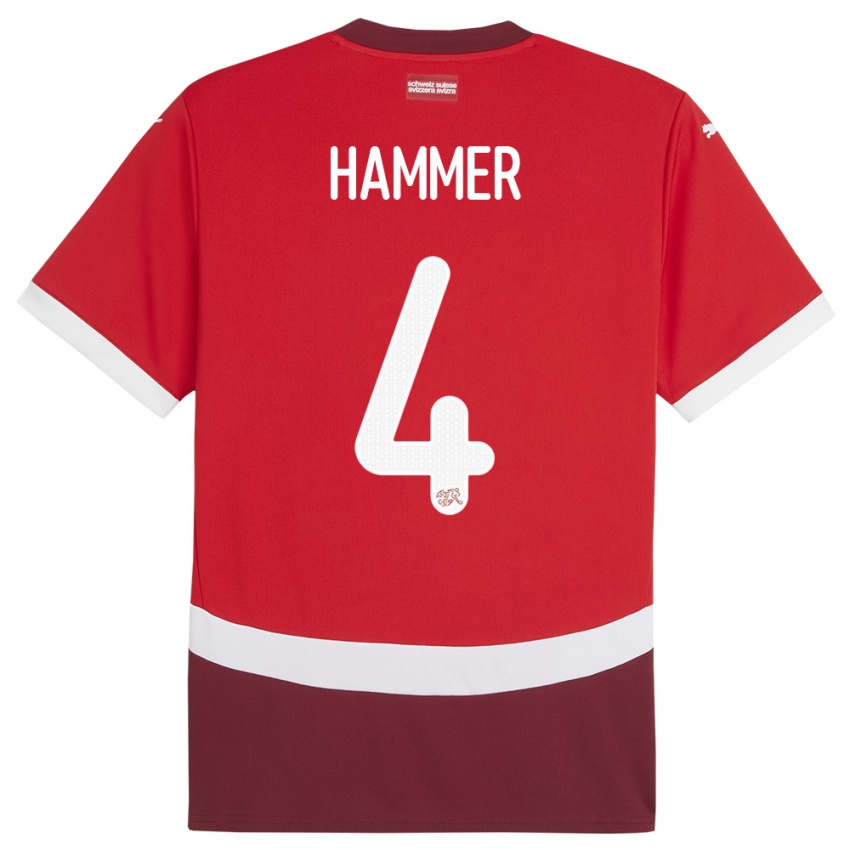 Mujer Camiseta Suiza Pascal Hammer #4 Rojo 1ª Equipación 24-26 La Camisa México
