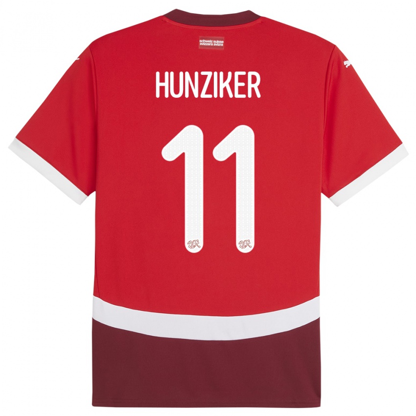 Mujer Camiseta Suiza Andrin Hunziker #11 Rojo 1ª Equipación 24-26 La Camisa México