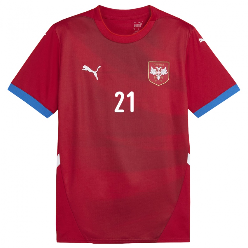 Mujer Camiseta Serbia Tyla Jay Vlajnic #21 Rojo 1ª Equipación 24-26 La Camisa México