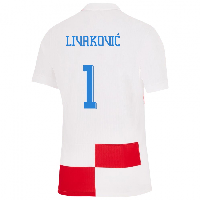 Mujer Camiseta Croacia Dominik Livakovic #1 Blanco Rojo 1ª Equipación 24-26 La Camisa México