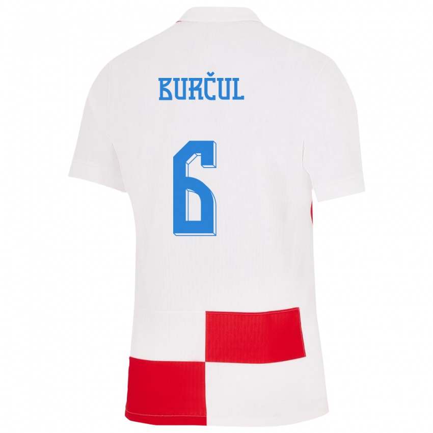 Mujer Camiseta Croacia Bruno Burcul #6 Blanco Rojo 1ª Equipación 24-26 La Camisa México