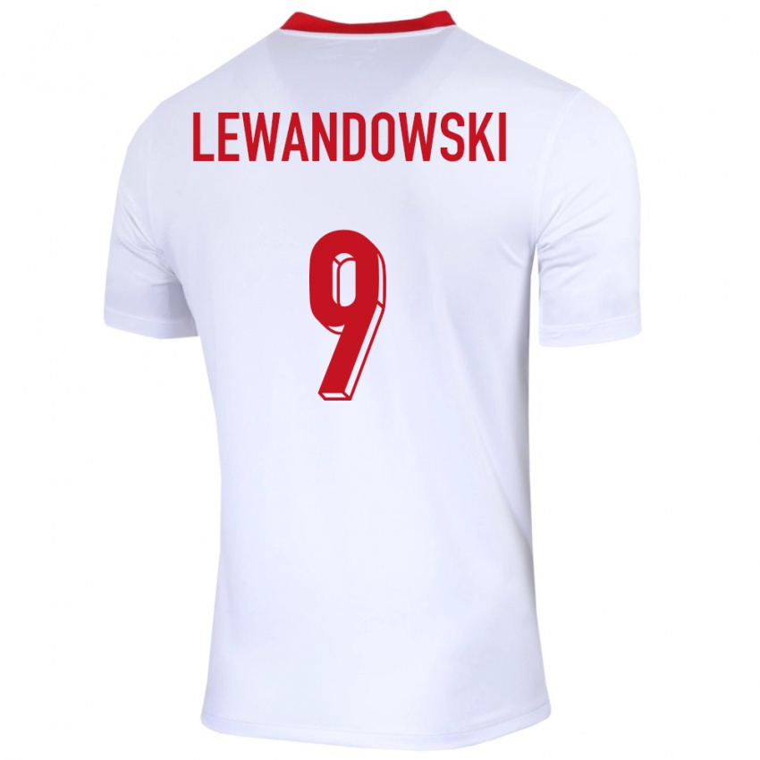 Mujer Camiseta Polonia Robert Lewandowski #9 Blanco 1ª Equipación 24-26 La Camisa México