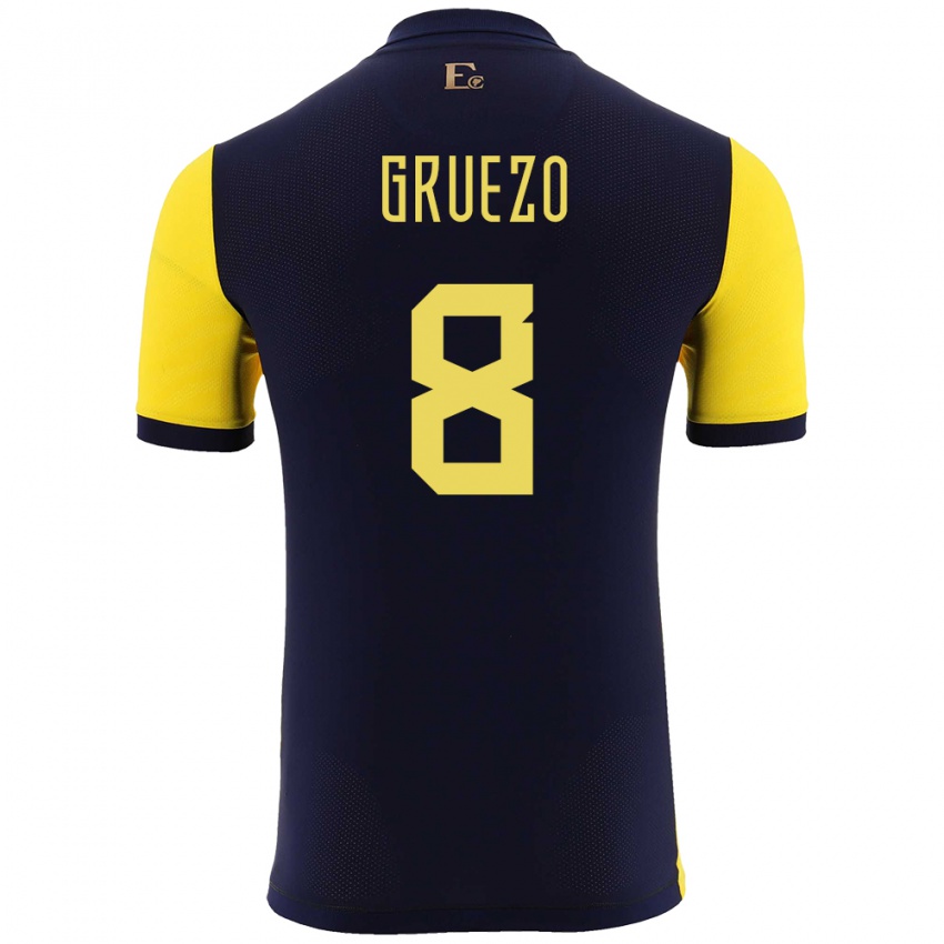 Mujer Camiseta Ecuador Carlos Gruezo #8 Amarillo 1ª Equipación 24-26 La Camisa México