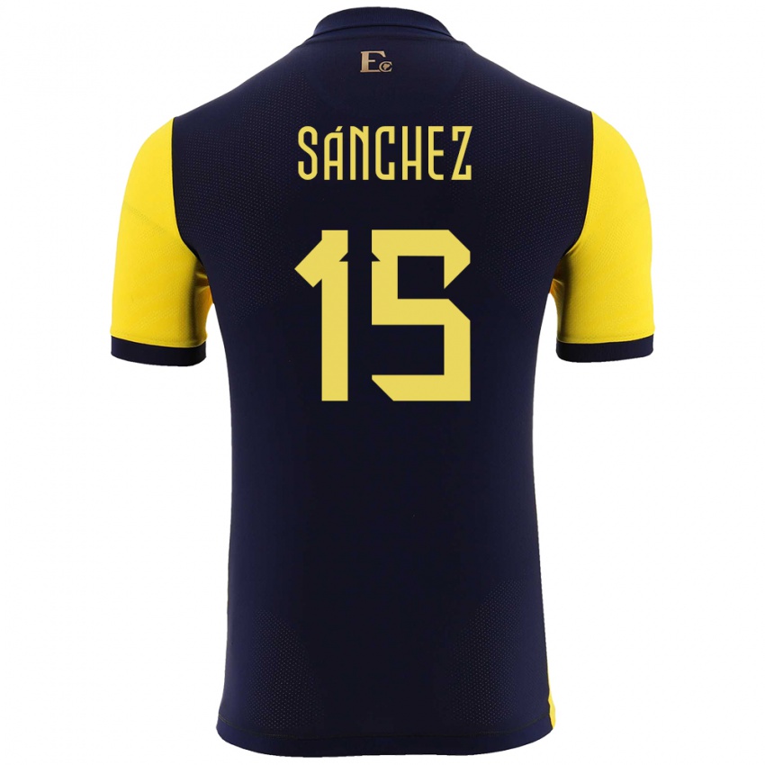Mujer Camiseta Ecuador Juan Sanchez #15 Amarillo 1ª Equipación 24-26 La Camisa México