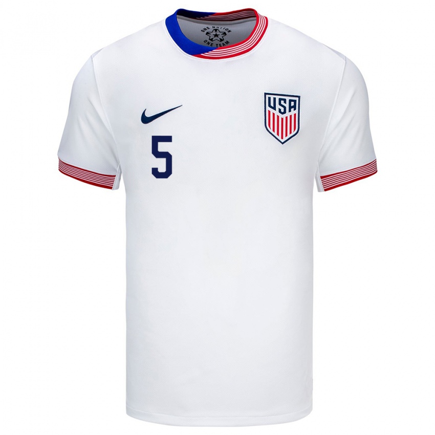 Mujer Camiseta Estados Unidos Hailie Mace #5 Blanco 1ª Equipación 24-26 La Camisa México