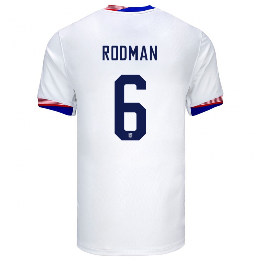 Mujer Camiseta Estados Unidos Trinity Rodman #6 Blanco 1ª Equipación 24-26 La Camisa México