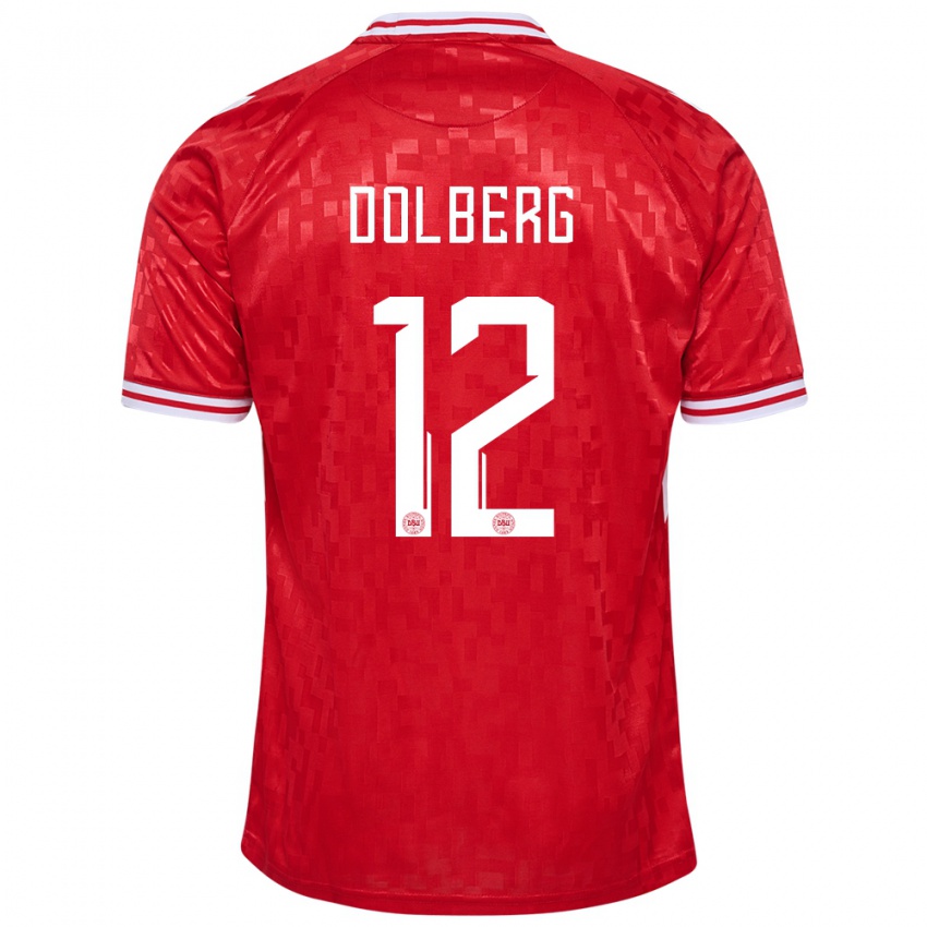 Mujer Camiseta Dinamarca Kasper Dolberg #12 Rojo 1ª Equipación 24-26 La Camisa México