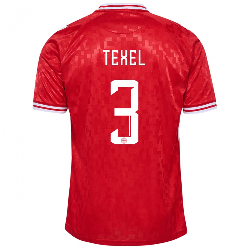 Mujer Camiseta Dinamarca Pontus Texel #3 Rojo 1ª Equipación 24-26 La Camisa México