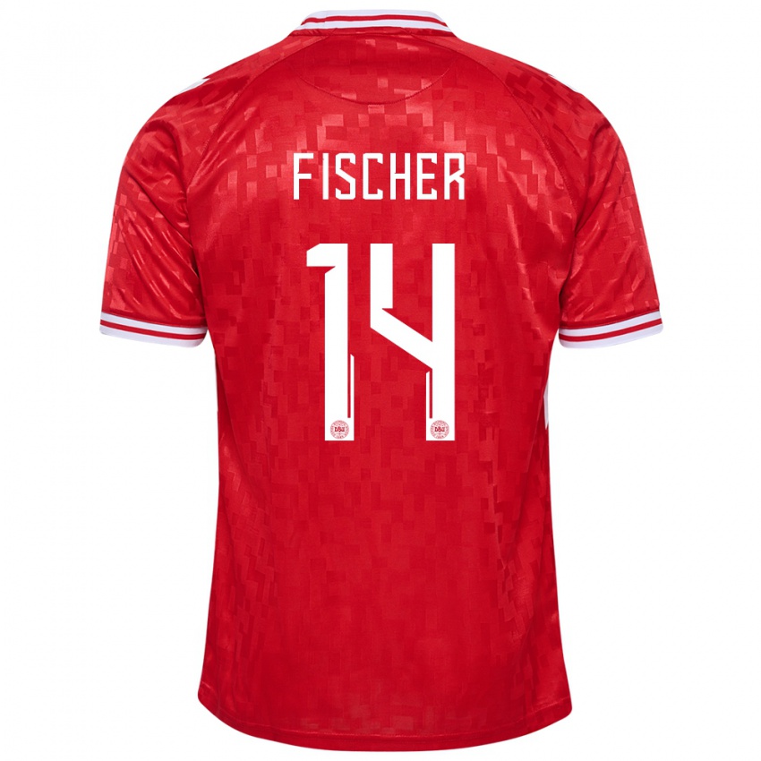 Mujer Camiseta Dinamarca Mikkel Fischer #14 Rojo 1ª Equipación 24-26 La Camisa México