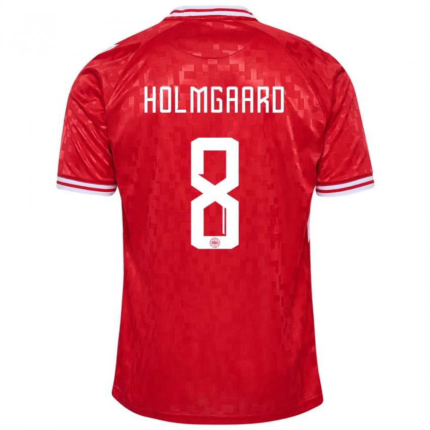 Mujer Camiseta Dinamarca Sara Holmgaard #8 Rojo 1ª Equipación 24-26 La Camisa México