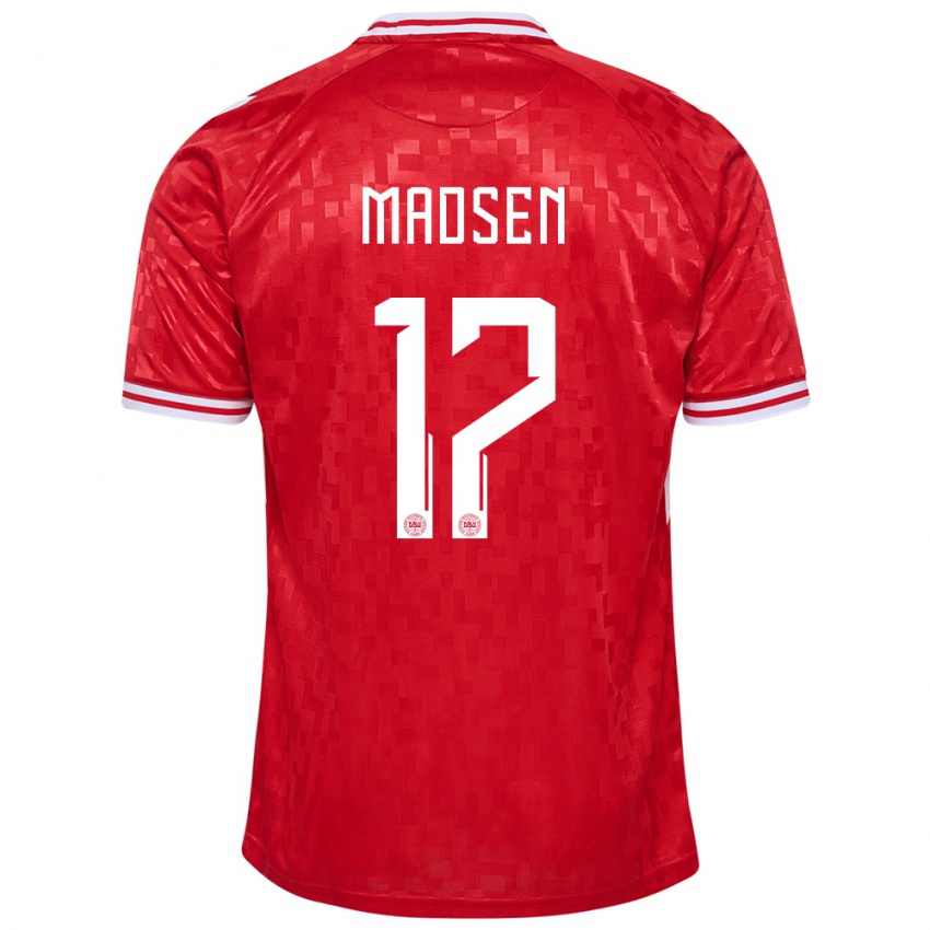 Mujer Camiseta Dinamarca Nicolas Madsen #17 Rojo 1ª Equipación 24-26 La Camisa México