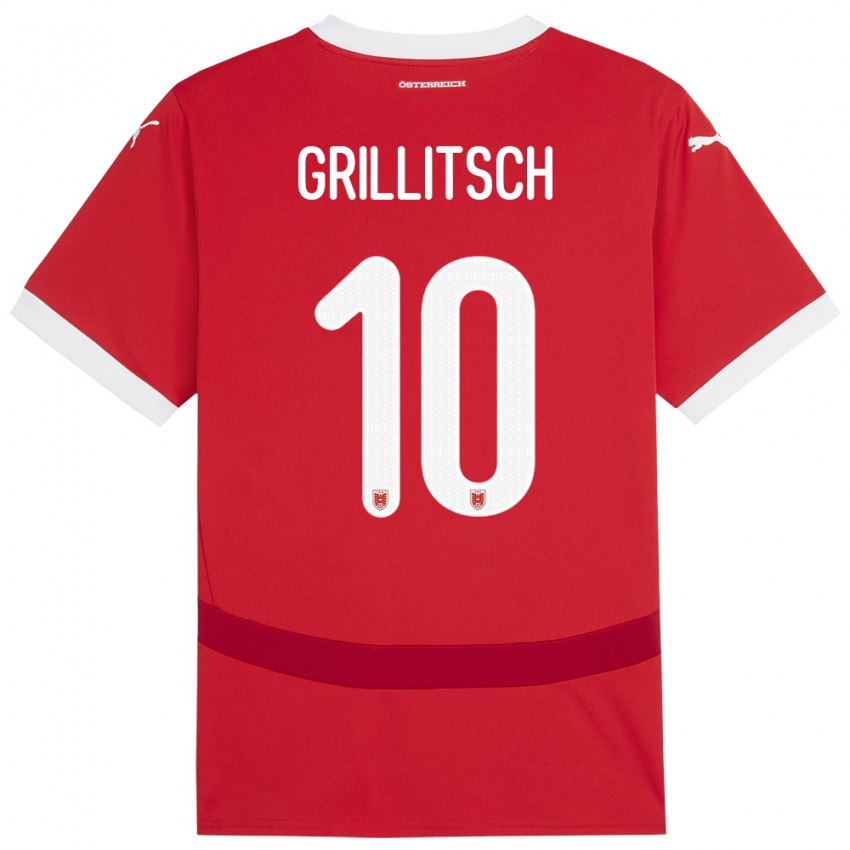 Mujer Camiseta Austria Florian Grillitsch #10 Rojo 1ª Equipación 24-26 La Camisa México