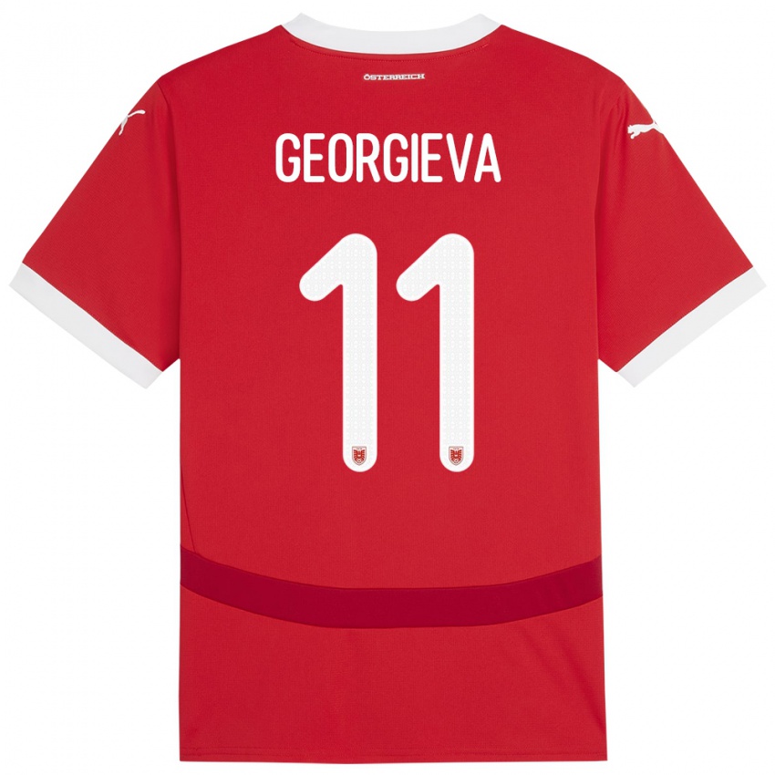 Mujer Camiseta Austria Marina Georgieva #11 Rojo 1ª Equipación 24-26 La Camisa México