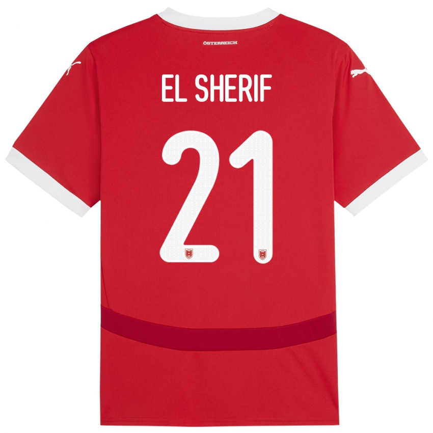 Mujer Camiseta Austria Mariella El Sherif #21 Rojo 1ª Equipación 24-26 La Camisa México