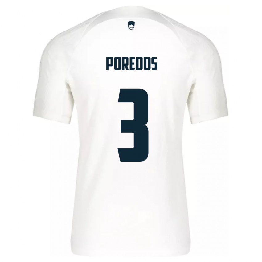Mujer Camiseta Eslovenia Luka Poredos #3 Blanco 1ª Equipación 24-26 La Camisa México