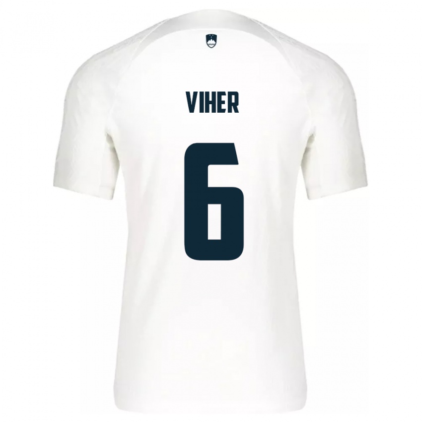 Mujer Camiseta Eslovenia Nejc Viher #6 Blanco 1ª Equipación 24-26 La Camisa México