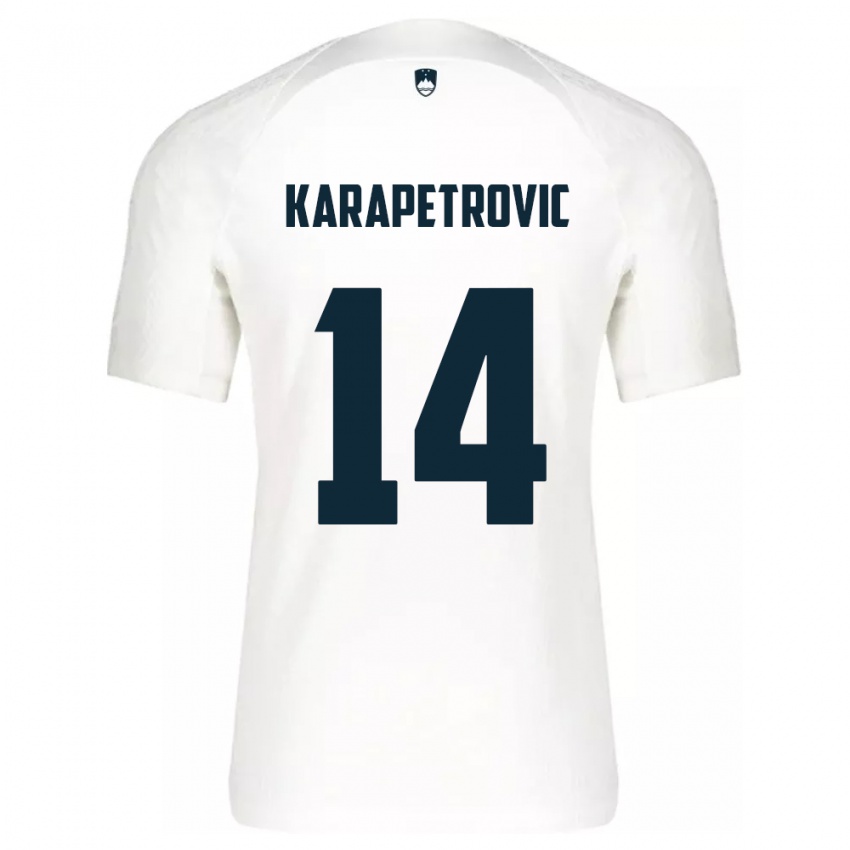 Mujer Camiseta Eslovenia Luka Karapetrovic #14 Blanco 1ª Equipación 24-26 La Camisa México