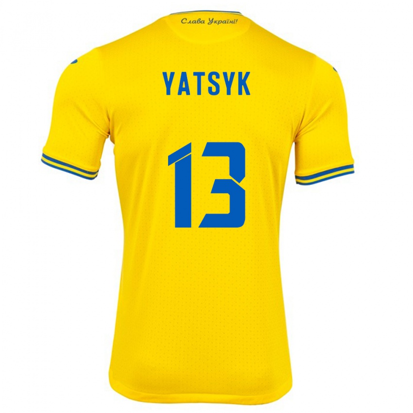 Mujer Camiseta Ucrania Oleksandr Yatsyk #13 Amarillo 1ª Equipación 24-26 La Camisa México