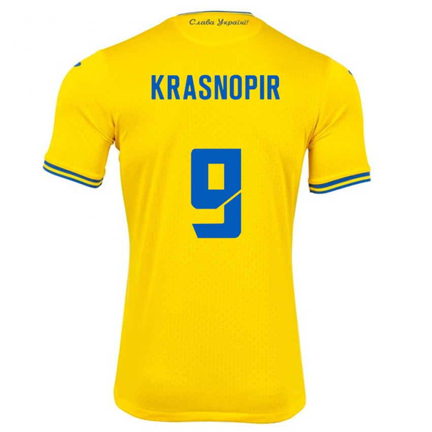 Mujer Camiseta Ucrania Igor Krasnopir #9 Amarillo 1ª Equipación 24-26 La Camisa México