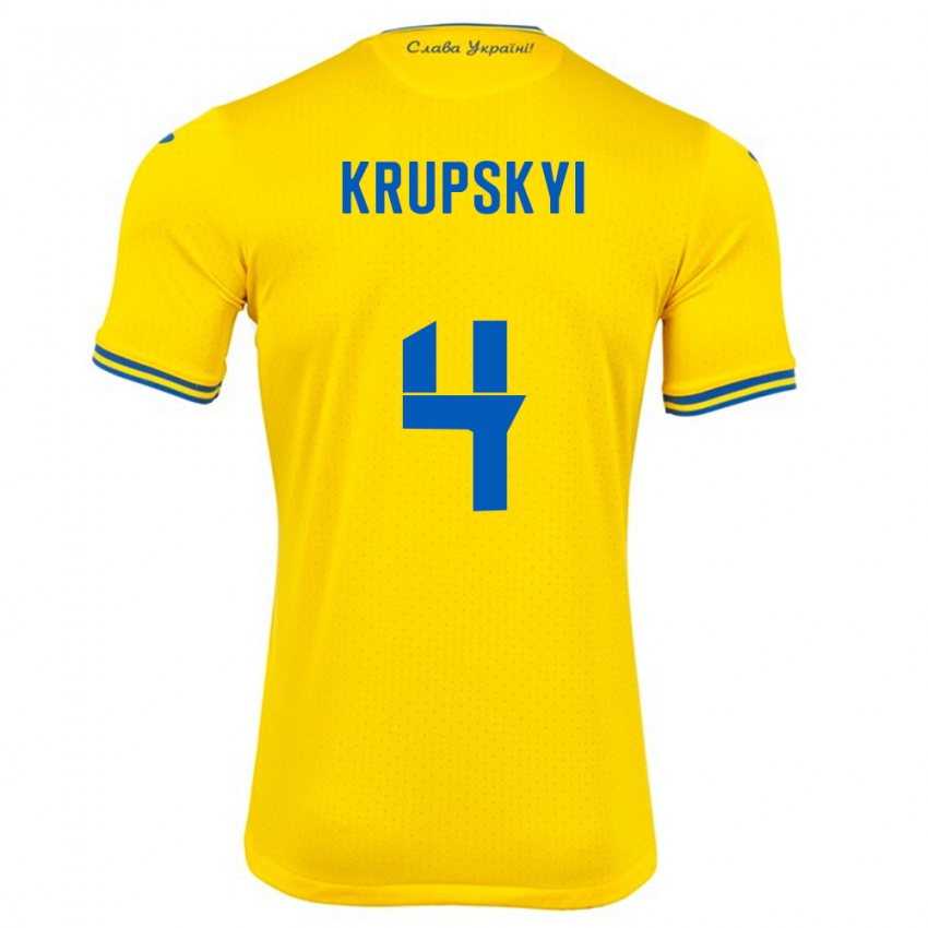 Mujer Camiseta Ucrania Ilya Krupskyi #4 Amarillo 1ª Equipación 24-26 La Camisa México