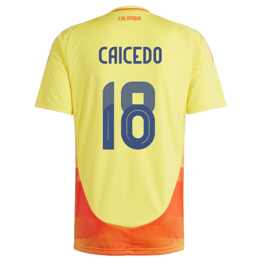 Mujer Camiseta Colombia Linda Caicedo #18 Amarillo 1ª Equipación 24-26 La Camisa México