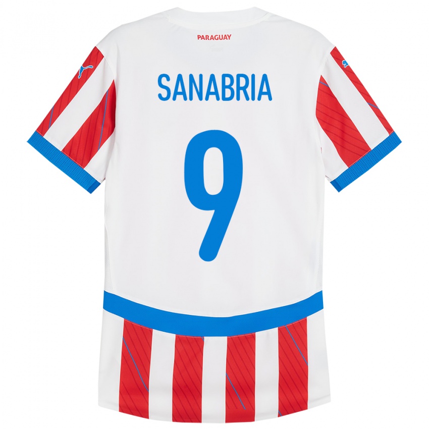 Mujer Camiseta Paraguay Antonio Sanabria #9 Blanco Rojo 1ª Equipación 24-26 La Camisa México
