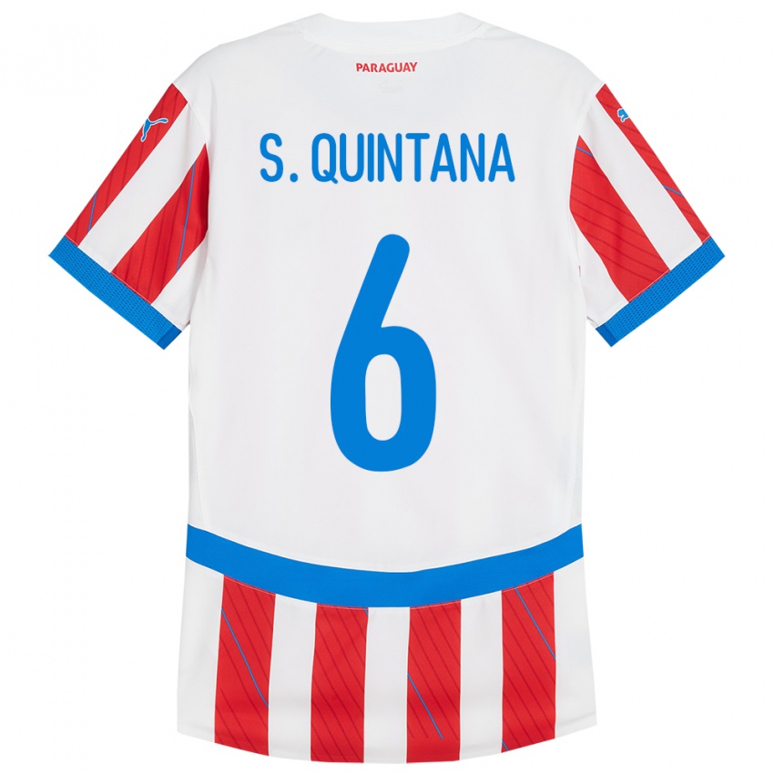 Mujer Camiseta Paraguay Sebastián Quintana #6 Blanco Rojo 1ª Equipación 24-26 La Camisa México