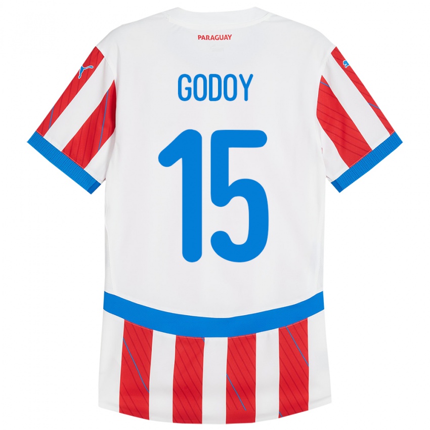 Mujer Camiseta Paraguay Fanny Godoy #15 Blanco Rojo 1ª Equipación 24-26 La Camisa México