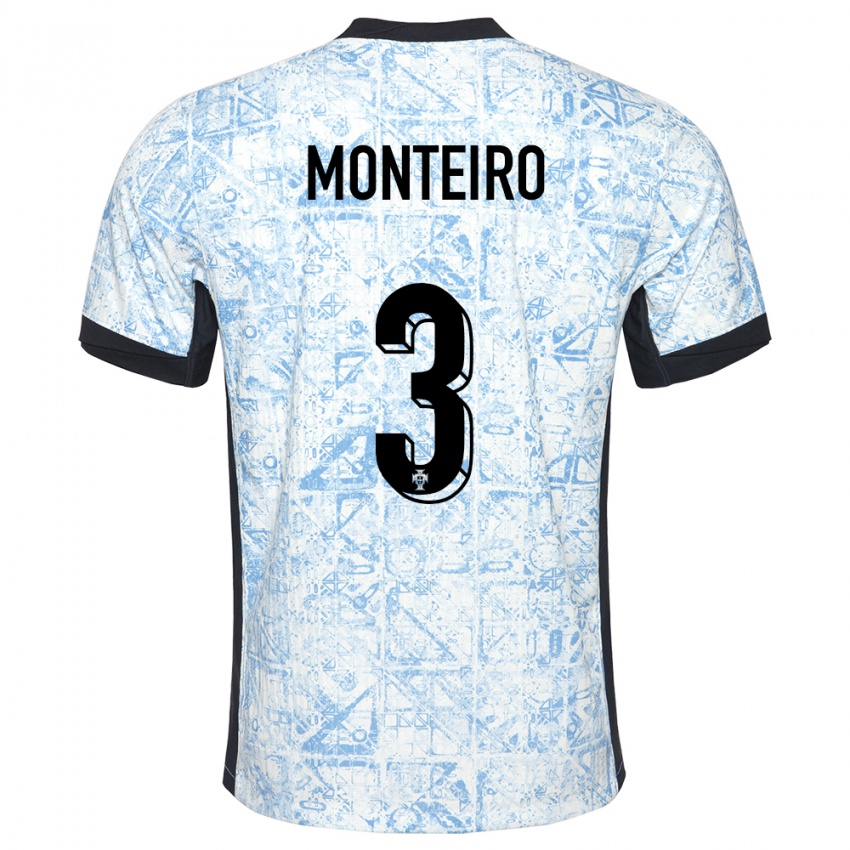 Mujer Camiseta Portugal Diogo Monteiro #3 Crema Azul 2ª Equipación 24-26 La Camisa México