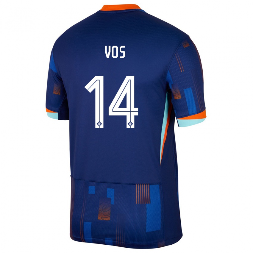 Mujer Camiseta Países Bajos Silvano Vos #14 Azul 2ª Equipación 24-26 La Camisa México
