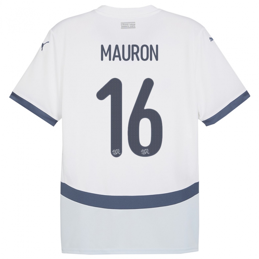 Mujer Camiseta Suiza Sandrine Mauron #16 Blanco 2ª Equipación 24-26 La Camisa México