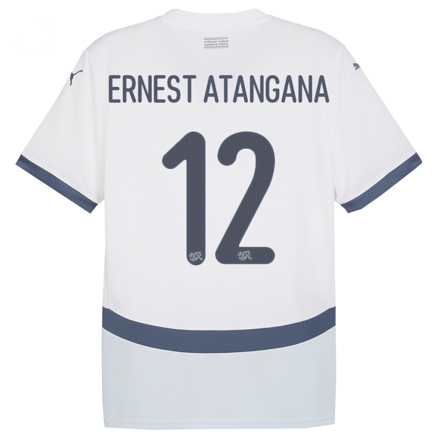 Mujer Camiseta Suiza Brian Ernest Atangana #12 Blanco 2ª Equipación 24-26 La Camisa México