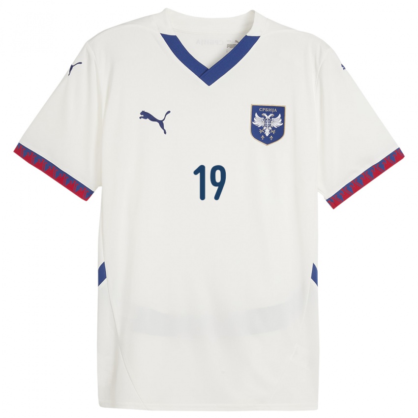 Mujer Camiseta Serbia Ivan Ilic #19 Blanco 2ª Equipación 24-26 La Camisa México