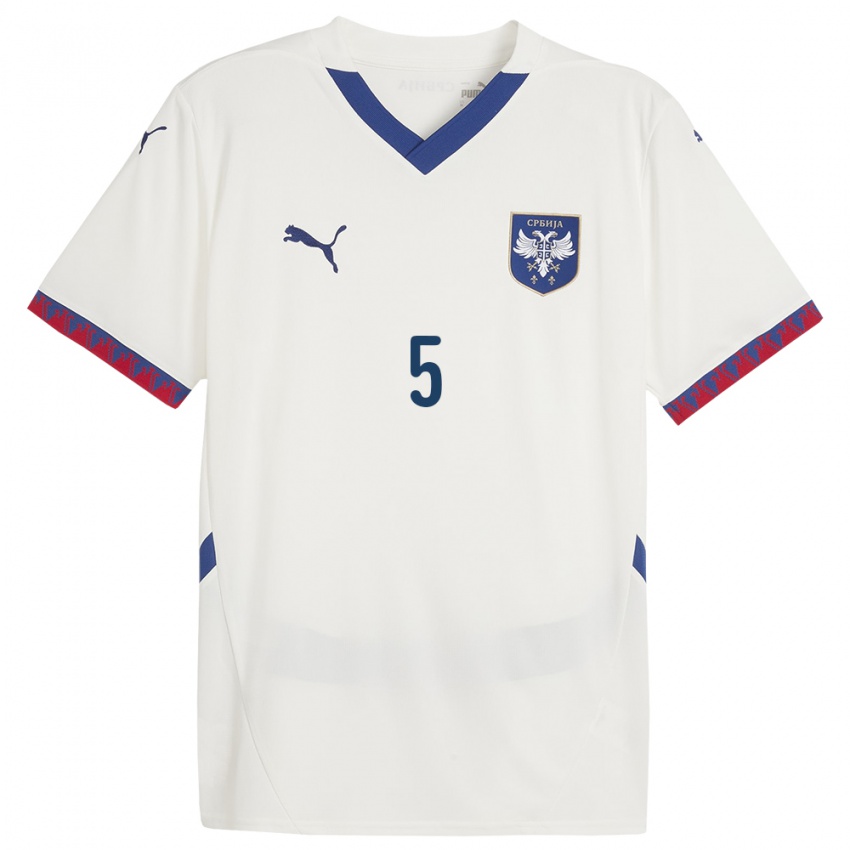 Mujer Camiseta Serbia Strahinja Erakovic #5 Blanco 2ª Equipación 24-26 La Camisa México