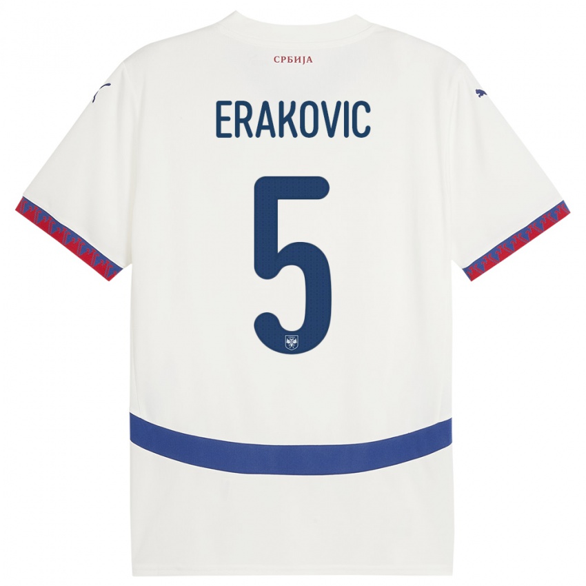 Mujer Camiseta Serbia Strahinja Erakovic #5 Blanco 2ª Equipación 24-26 La Camisa México