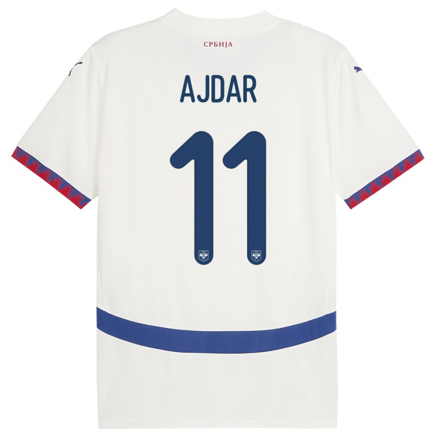 Mujer Camiseta Serbia Ognjen Ajdar #11 Blanco 2ª Equipación 24-26 La Camisa México