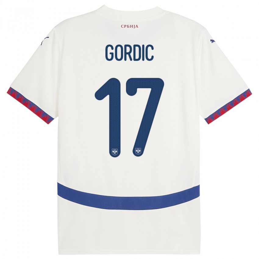 Mujer Camiseta Serbia Djordje Gordic #17 Blanco 2ª Equipación 24-26 La Camisa México