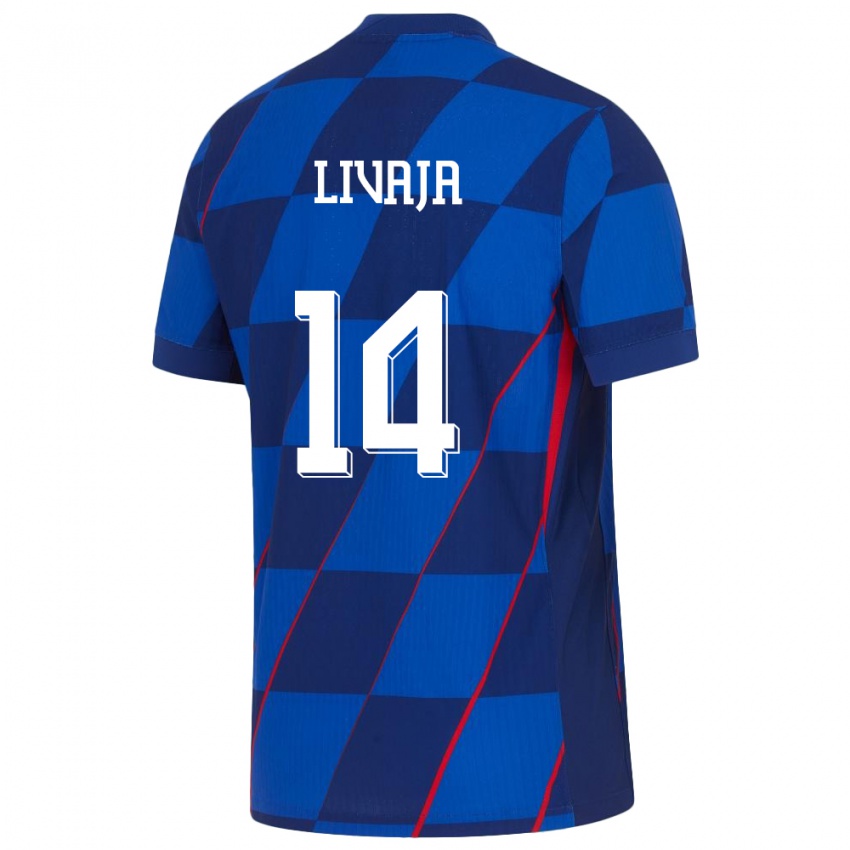 Mujer Camiseta Croacia Marko Livaja #14 Azul 2ª Equipación 24-26 La Camisa México