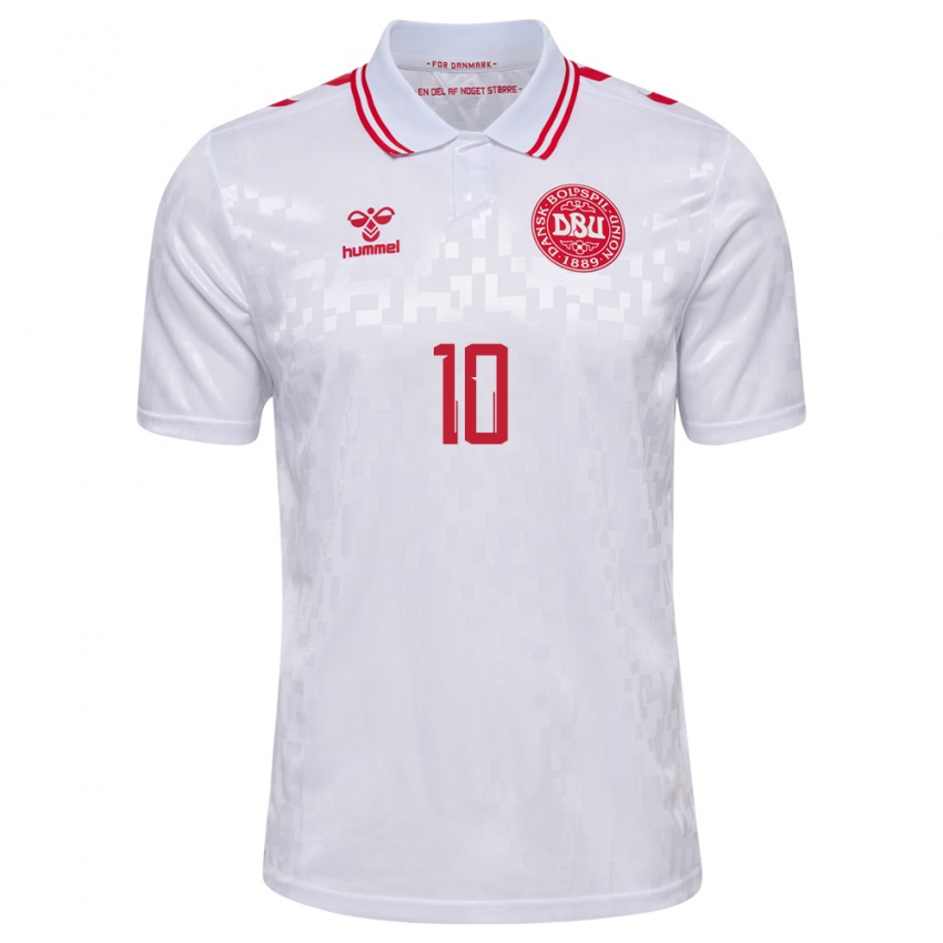 Mujer Camiseta Dinamarca Christian Eriksen #10 Blanco 2ª Equipación 24-26 La Camisa México