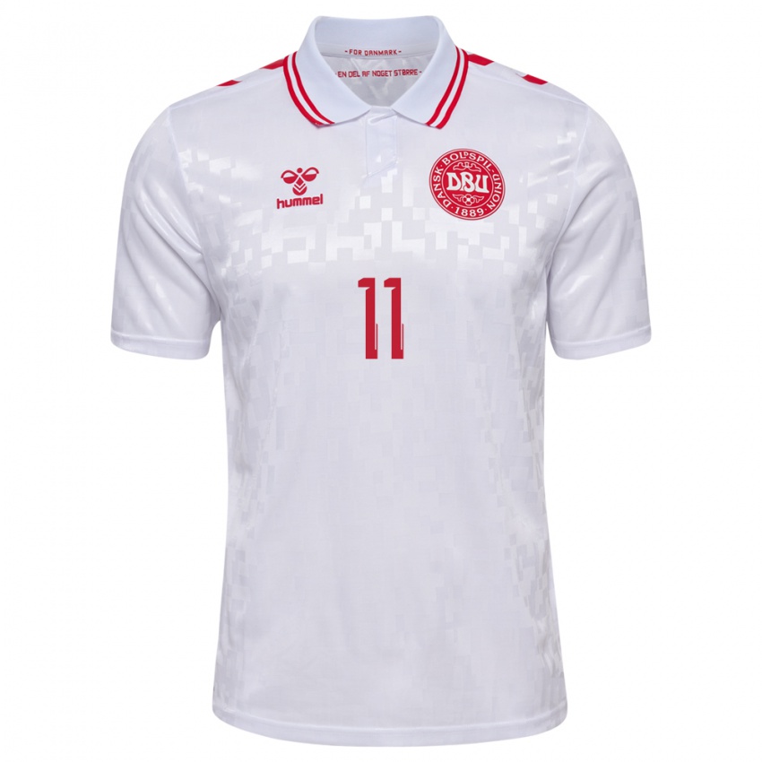 Mujer Camiseta Dinamarca Mathias Kvistgaarden #11 Blanco 2ª Equipación 24-26 La Camisa México