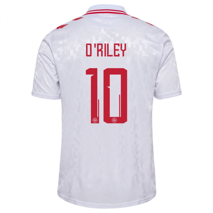 Mujer Camiseta Dinamarca Matt O Riley #10 Blanco 2ª Equipación 24-26 La Camisa México