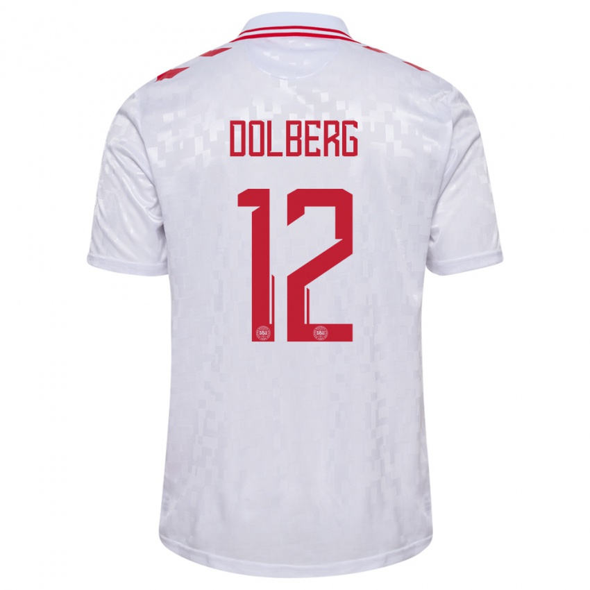 Mujer Camiseta Dinamarca Kasper Dolberg #12 Blanco 2ª Equipación 24-26 La Camisa México