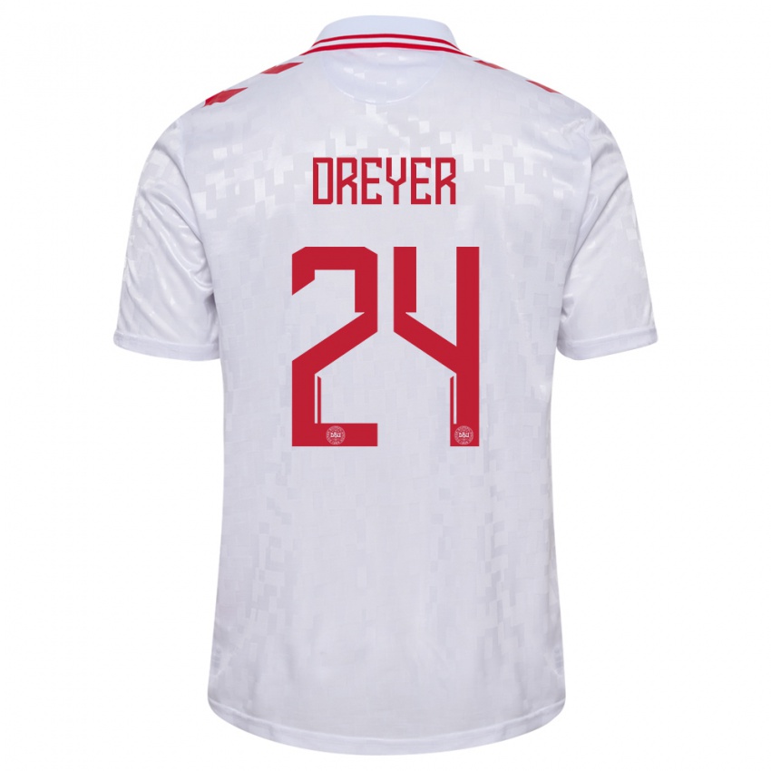 Mujer Camiseta Dinamarca Anders Dreyer #24 Blanco 2ª Equipación 24-26 La Camisa México