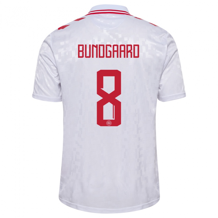 Mujer Camiseta Dinamarca Filip Bundgaard #8 Blanco 2ª Equipación 24-26 La Camisa México