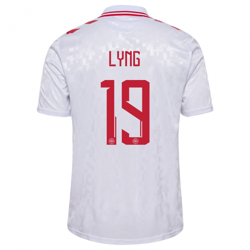 Mujer Camiseta Dinamarca Alexander Lyng #19 Blanco 2ª Equipación 24-26 La Camisa México